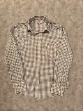 Peter Millar White Dress Shirt with Navy Check